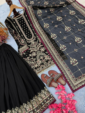 Ravishing Black Color Work Georgette Sharara Suit
