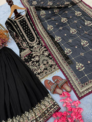 Ravishing Black Color Work Georgette Sharara Suit