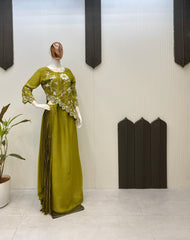 Designer Mehndi Color Work Top With Skirt