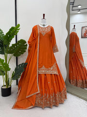 Occasion Wear Orange Color Top With Lehenga
