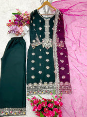 Graceful Silk Green Color Palazzo Suit
