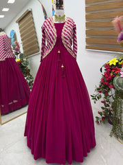 Gorgeous Pink Georgette Embroidery Sequence Koti With Gown