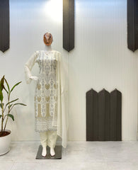 Delightful Embroidery Work White Color Salwar Suit