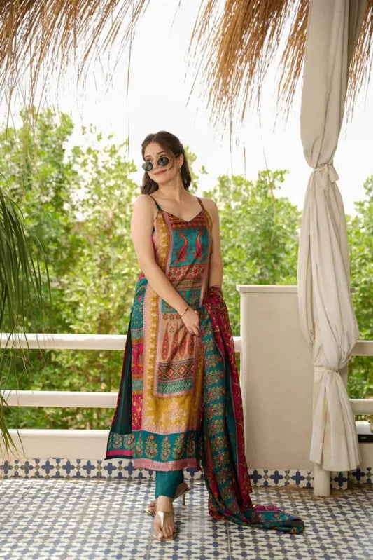 Function Wear Multi color Printed Top With Dupatta Set