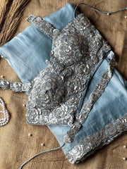Lovely Grey Silk Cording Work Saree