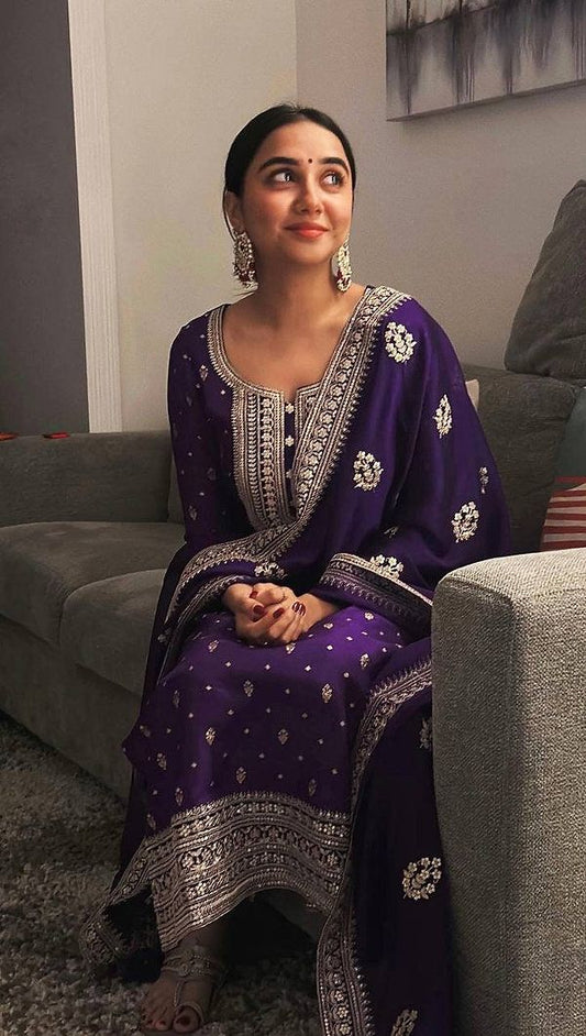 Elegant Embroidery Work Purple Color Salwar Suit
