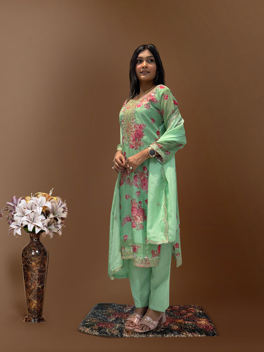 Good Looking Organza Pista Color Palazzo Suit