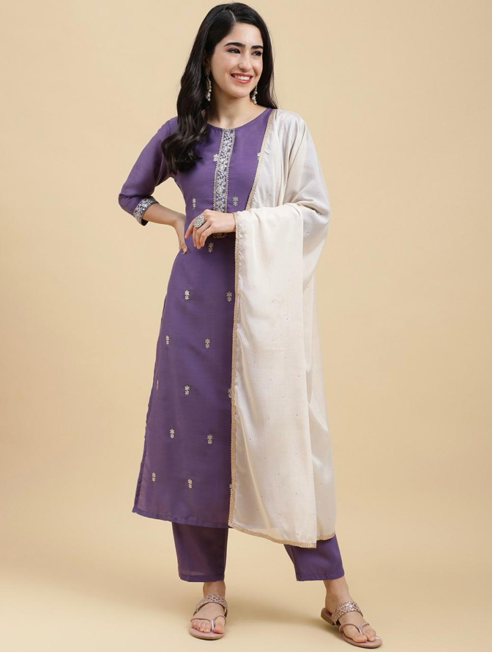 Presenting Roman Sequence Lavender Color Salwar Suit