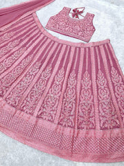 Designer Georgette Embroidered Work Pink Color Lehenga Choli