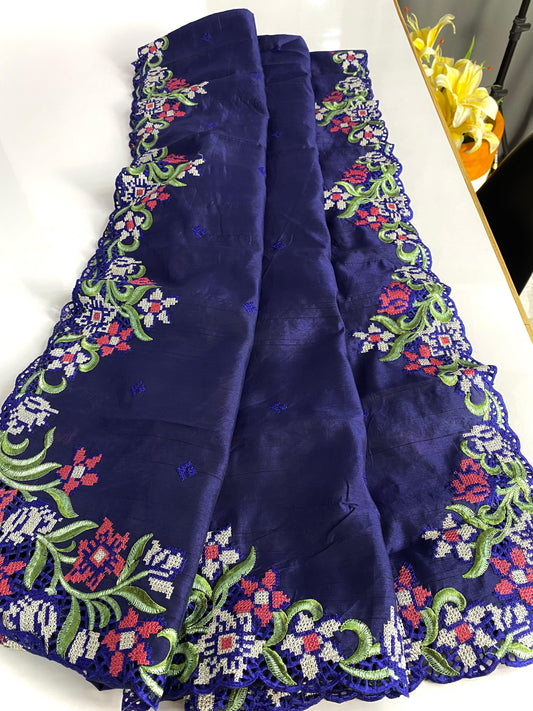 Designer Tussar Silk Blue Color Saree