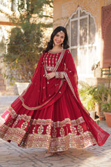 Attractive Embroidery Work Red Color Gown