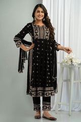Delightful Foil Print Black Color Salwar Suit