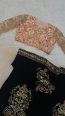 Designer Black Velvet with Dori Work Net Saree
