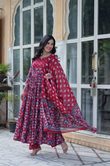 Outstanding Pure Cotton Red Color Gown
