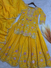 Wonderful Sequence Haldi Wear Yellow Color Sharara Suit