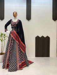 Glorious Black Color Printed Work Lehenga Choli