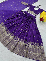 Traditional Wear Embroidery Work Purple Color Lehenga Choli