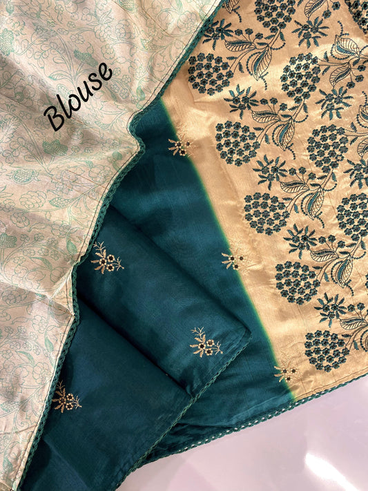 Precious Embroidery Design Green Color Sarees
