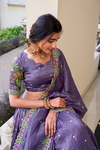 Designer Gold Crush Lavender Color Lehenga