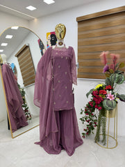 Round Neck Onion Color Stylish Palazzo Suit