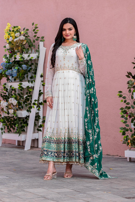 Preferable Georgette Teal Blue Color Gown With Wine dupatta