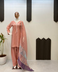Captivating Beads Work Peach Color Salwar Suit
