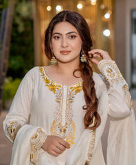 Function Wear Heavy Work White Color Sharara Suit