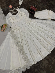 Function Wear Sequence Work White Color Anarkali Gown