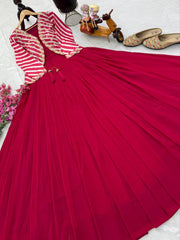 Gorgeous Pink Georgette Embroidery Sequence Koti With Gown