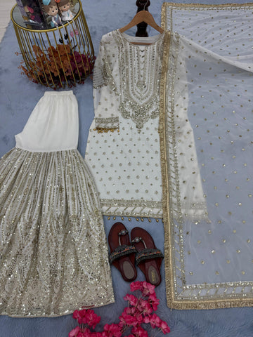 Designer Maroon Georgette Sequence Work Sharara Suit
