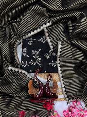 Party Wear Black Color Gold Zari Saree