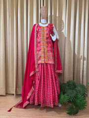 Innovative Red Chinon Embroidery Work Lehenga Choli
