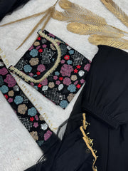 Pretty Black Georgette Sequence Work Sharara Suit