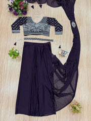 Stylish Embroidery Work Purple Color Ready To Wear Saree