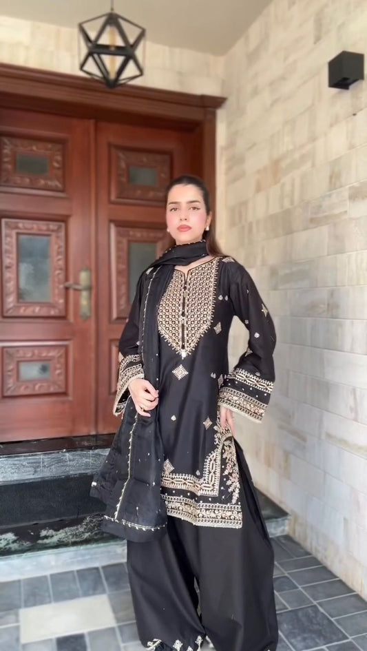 Black Color Sequence Work Good Looking Palazzo Suit
