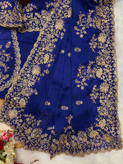 Designer Blue Color Sequence Work Silk Saree