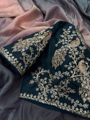 Designer Shaded Black Color Space Silk Sequence Work Saree
