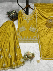 Exclusive Embroidery Work Mustard Color Palazzo Suit