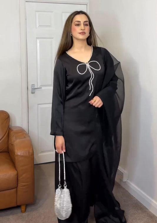 Stunning Sequence Work Black Color Palazzo Suit