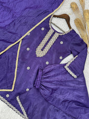 Pretty Purple Crush Silk Embroidery Work Palazzo Suit