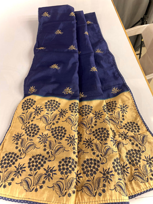 Precious Embroidery Design Blue Color Sarees
