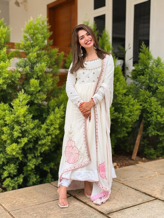 Designer Party Wear White Color Gown