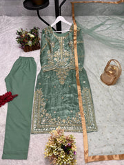 Gorgeous Pista Color Silk Embroidered Anarkali Suit