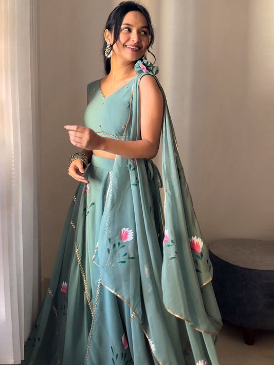 Wonderful Georgette Sky Blue Color Top With Lehenga