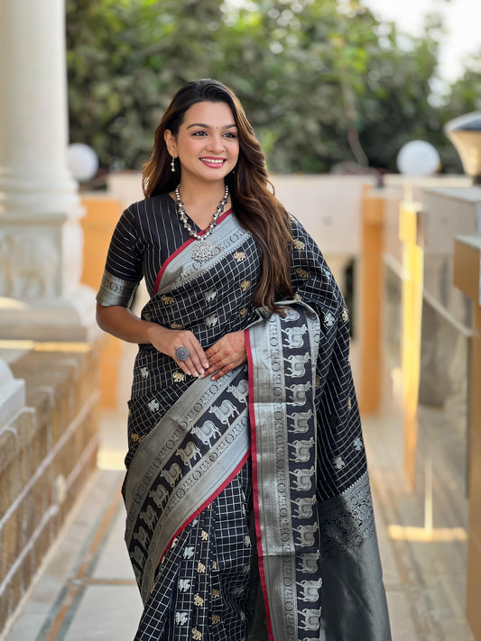 Good Looking Soft Silk Black Color Saree