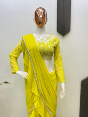 Lemon Color Georgette Ready To Wear Lehenga Saree