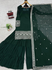 Lovely Georgette Sequence Work Green Color Sharara Suit