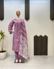 Outstanding Roman Silk Lavender Color Salwar Suit