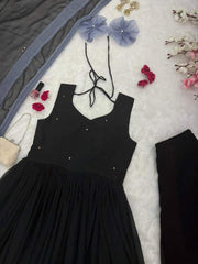 Wonderful Black Georgette Handpainted Anarkali Suit