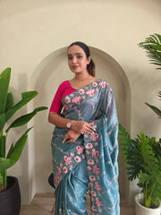 Beautiful Crush Silk Teal Blue Color Saree